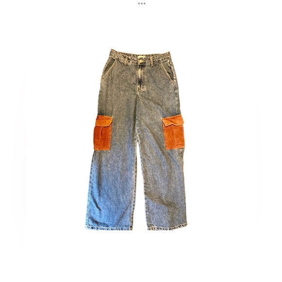 Forever 21 Corduroy Pocket Cargo Y2K Grunge Wide Leg Skater Denim - Picture 1 of 3
